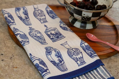 Chinoiserie Blue and White Double-Sided Tea Towel