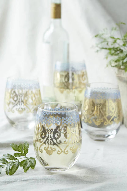 Patina Vie Golden Ikat Stemless Wine Glass