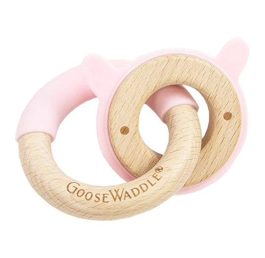 Goose Waddle Pink Double Ring Teether