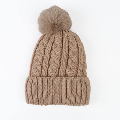 Sierra Cable Knit Pom Lined Beanie Hat - Black, Tan, Cream, Pink