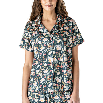 Hello Mello Satin Pajama Top - Petal To The Metal