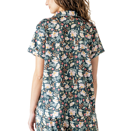 Hello Mello Satin Pajama Top - Petal To The Metal