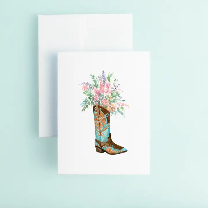 Blue Boot with Flowers Greeting Card - 8CT