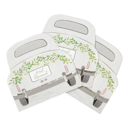 Botanical Bride 'Just Married' Car Shaped Paper Napkins - 16 Pack