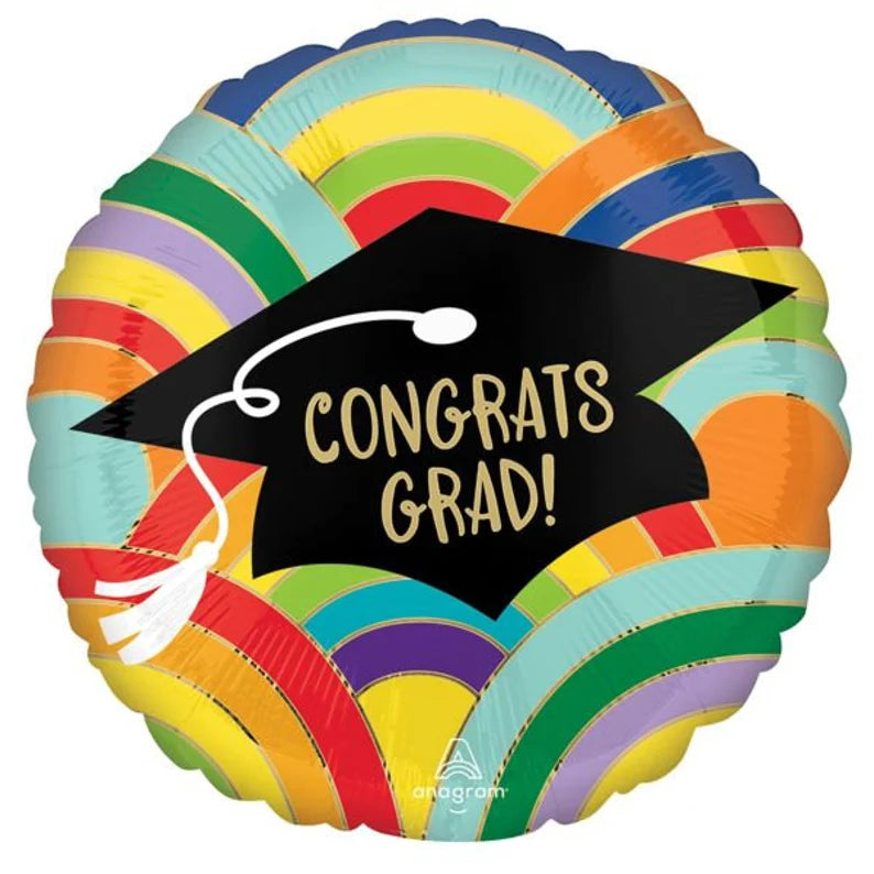 "Congrats Grad" Rainbows Circle Balloon