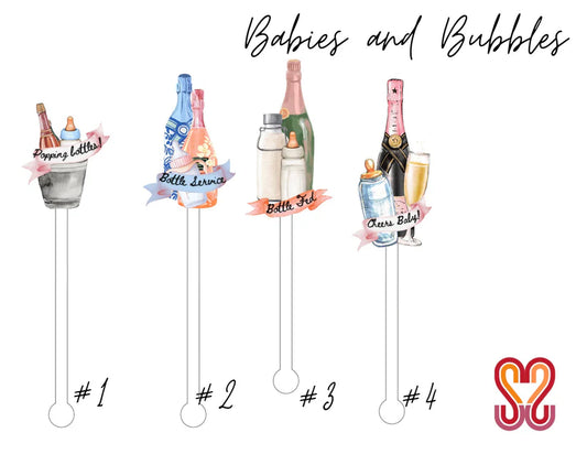 Babies and Bubbles Baby Shower Decor Swizzle Stir Stix Sticks - Set of 4