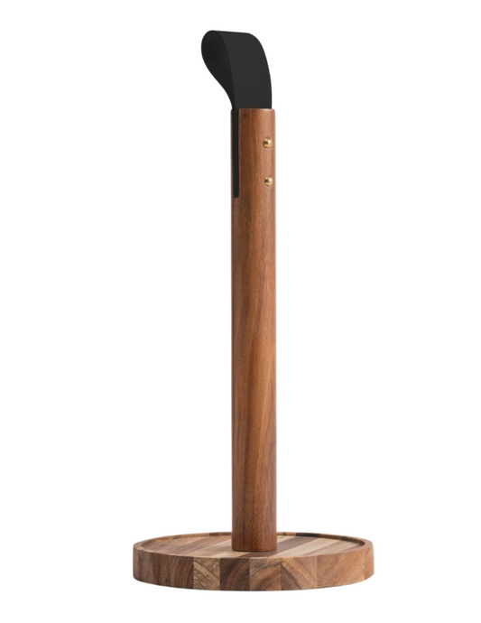 Acacia and Leather Paper Towel Holder
