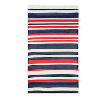 Patriotic Red, White, & Blue Striped Reversible Weather Resistant Outdoor Rug - 3x5