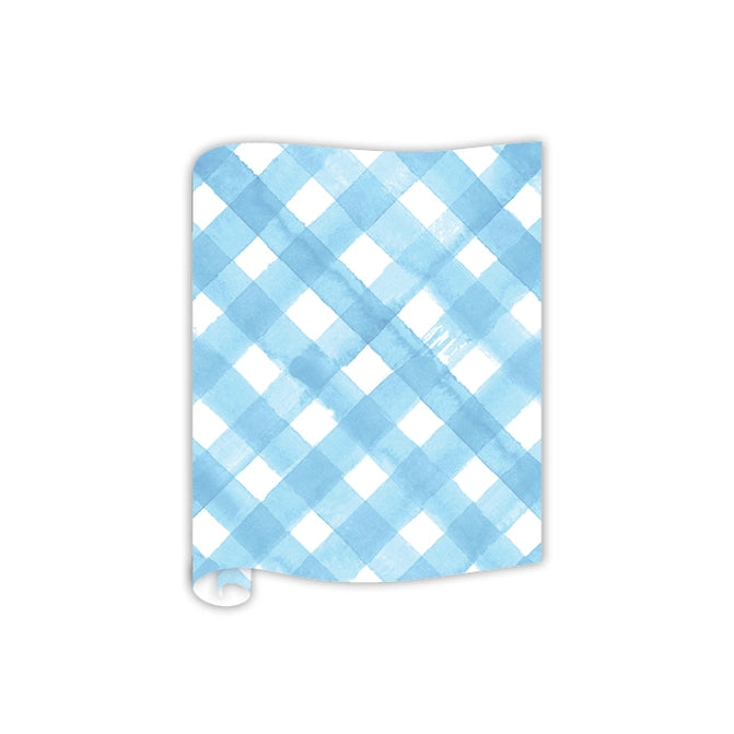 Watercolor Buffalo Check Light Blue Table Runner