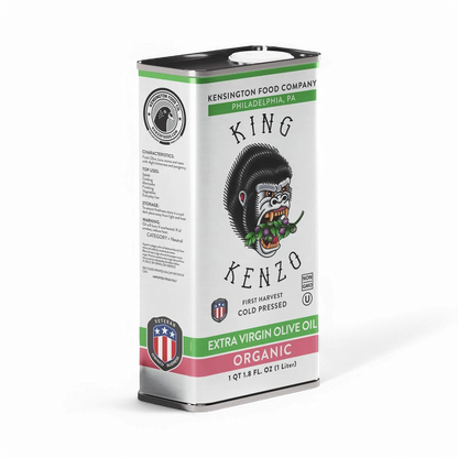 King Kenzo organic olive oil extra virgin cold pressed 1 liter tin by Kensington Food Company