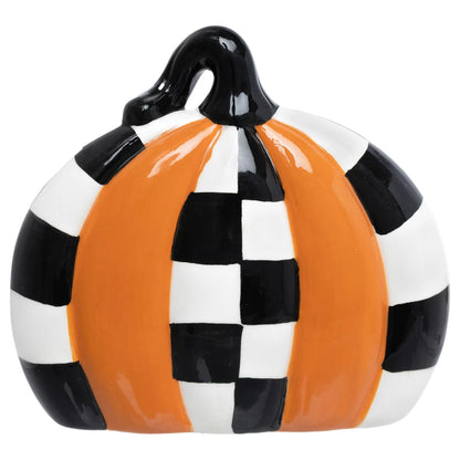 Black & White Check Ceramic Pumpkin