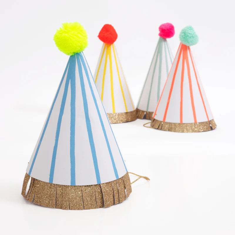 Stripe Pompom Party Hats