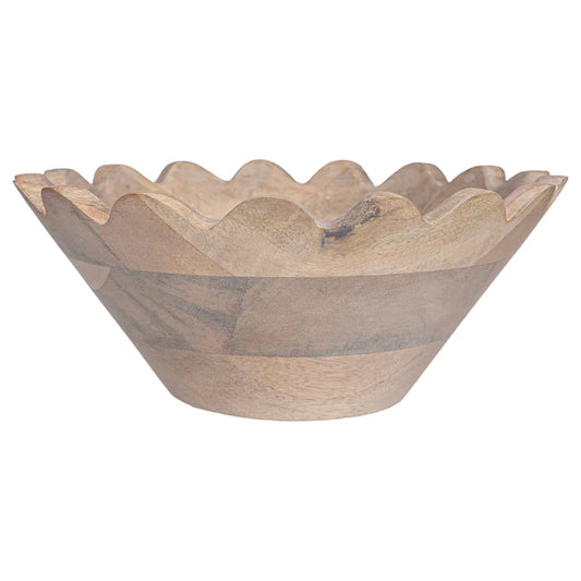 Whitewash Scallop Edge Wood Bowl