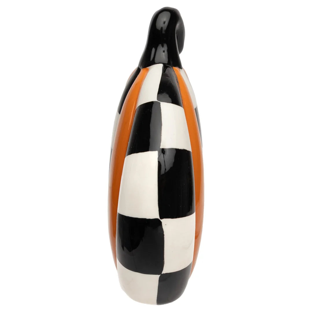 Black & White Check Ceramic Pumpkin