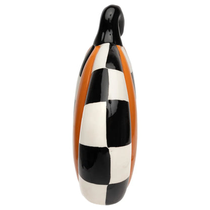 Black & White Check Ceramic Pumpkin
