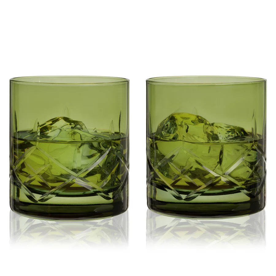 VISKI Admiral Crystal Rocks Glasses in Green - Set of 2