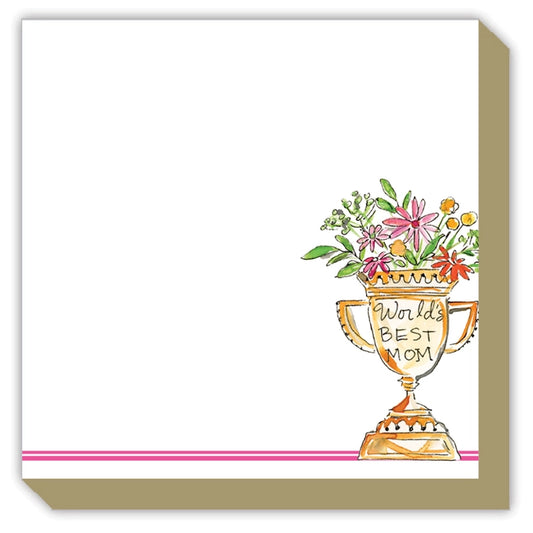 RosanneBeck Handpainted Mini Luxe Notepad - World's Best Mom Loving Cup Full of Flowers