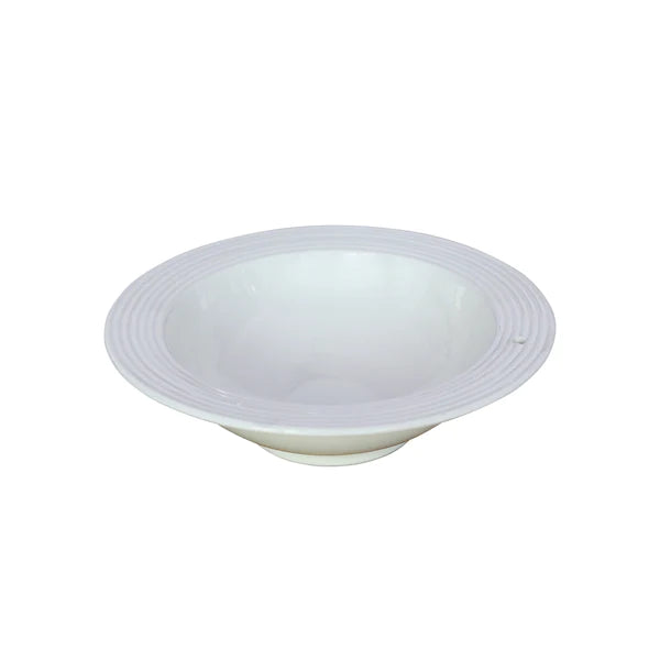 Nora Fleming pinstripe bowl for sale in white ceramic with subtle ribbed detailing around rim