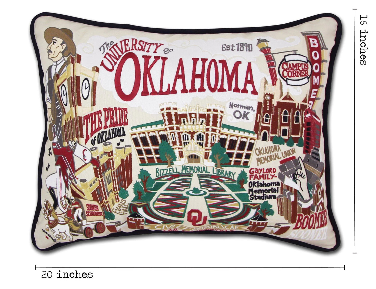 Oklahoma, University of Collegiate Embroidered Pillow