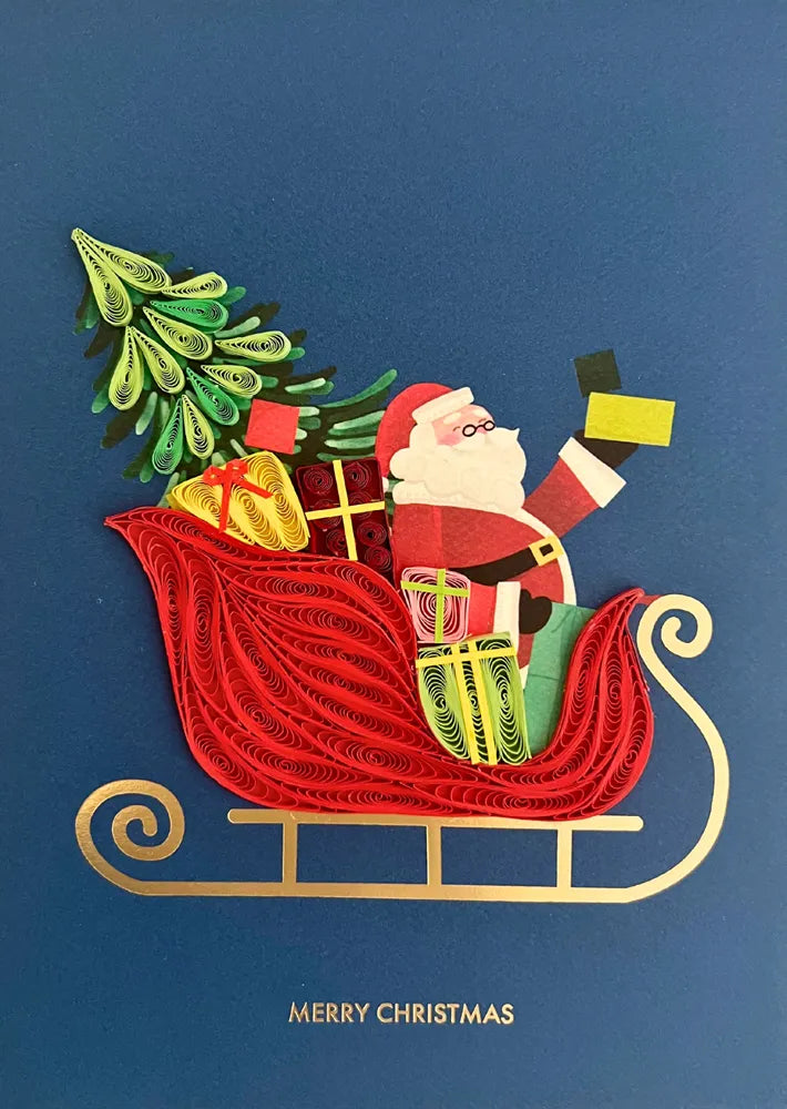 Santa's Sleigh Quill Christmas Card