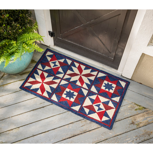 Patriotic Indoor/Outdoor Quilt Hooked Rug Doormat