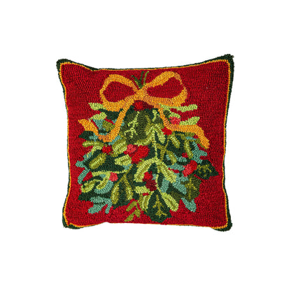 Indoor Outdoor Holiday Mistletoee Hooked Throw Pillow - 18"x18"