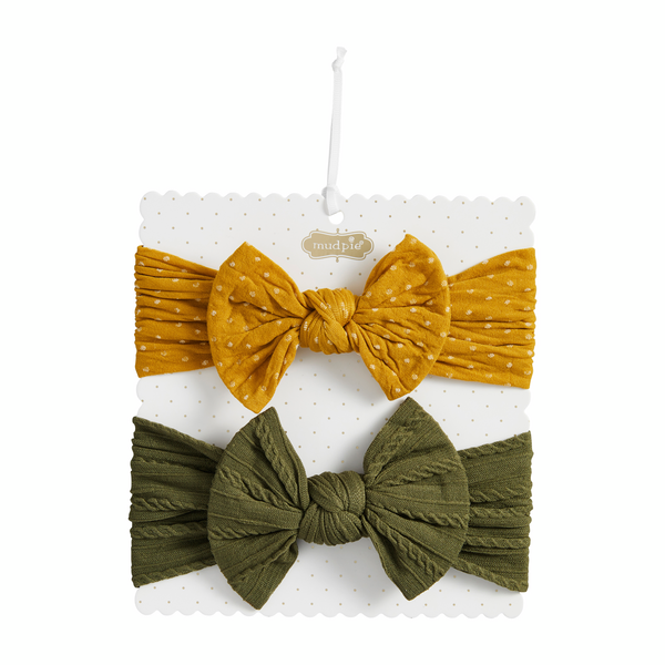 Yellow Polka Dot and Green Baby Bow Set