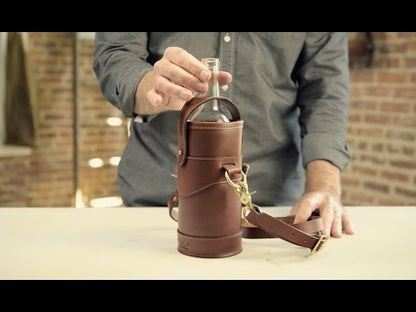 Mission Mercantile Leather Goods Campaign Leather Wine Bottle Tote Carrier & Strap - Wiskey