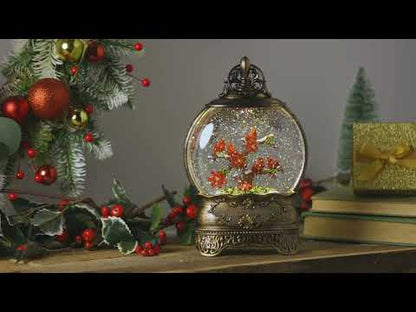 LED Antique Water Globe with Cardinals on Branches - 10.5"