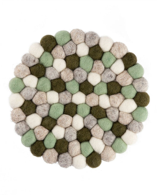 Green Felted Wool Pom Pom Trivet