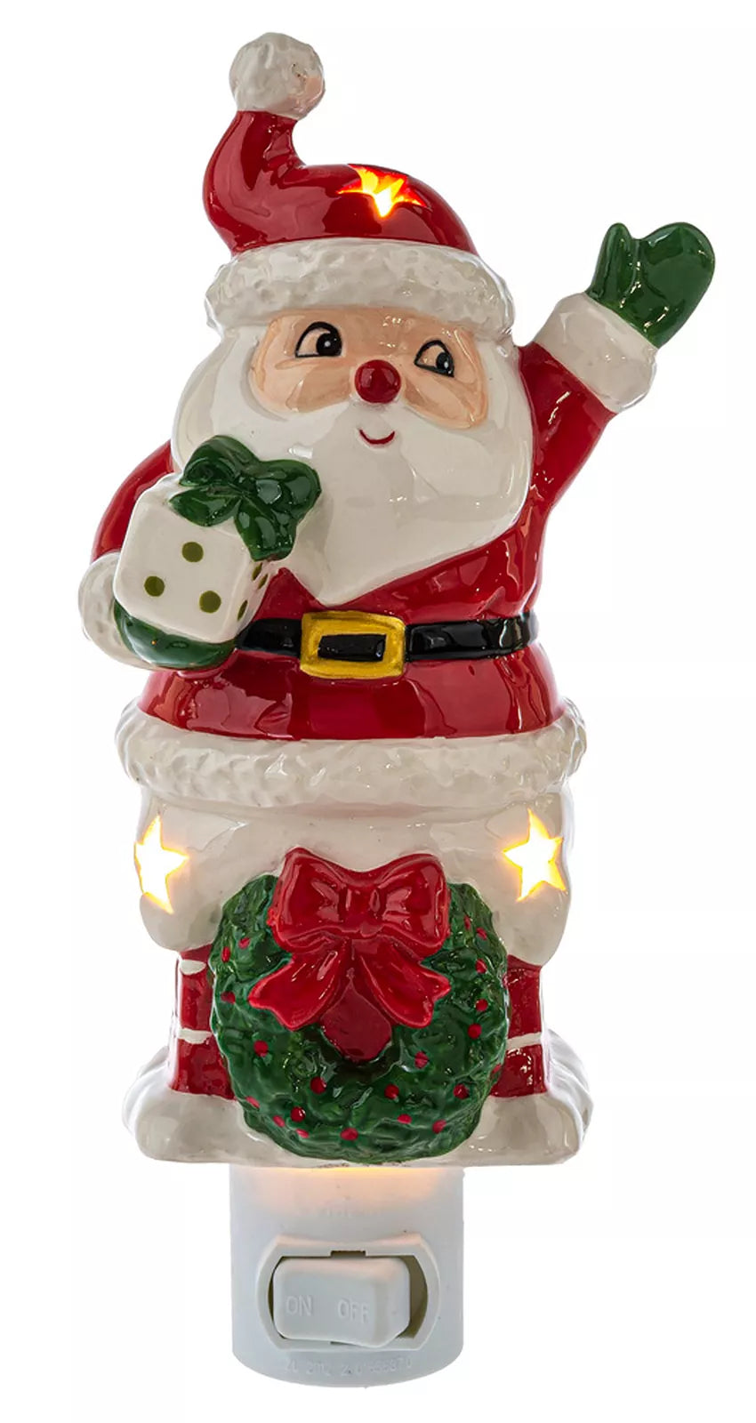 Ceramic Santa in Chimney with Star Cut-out Christmas Nightlight