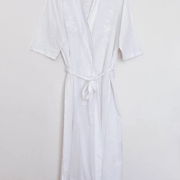 Victorian Classics Sleepwear White Cotton Jardim Robe