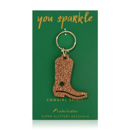 Cowboy Boot Gold Glitter Keychain