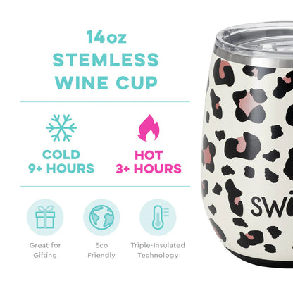 Swig Life Luxy Leopard Stemless Tumbler Wine Cup or Wine Glass (14oz)