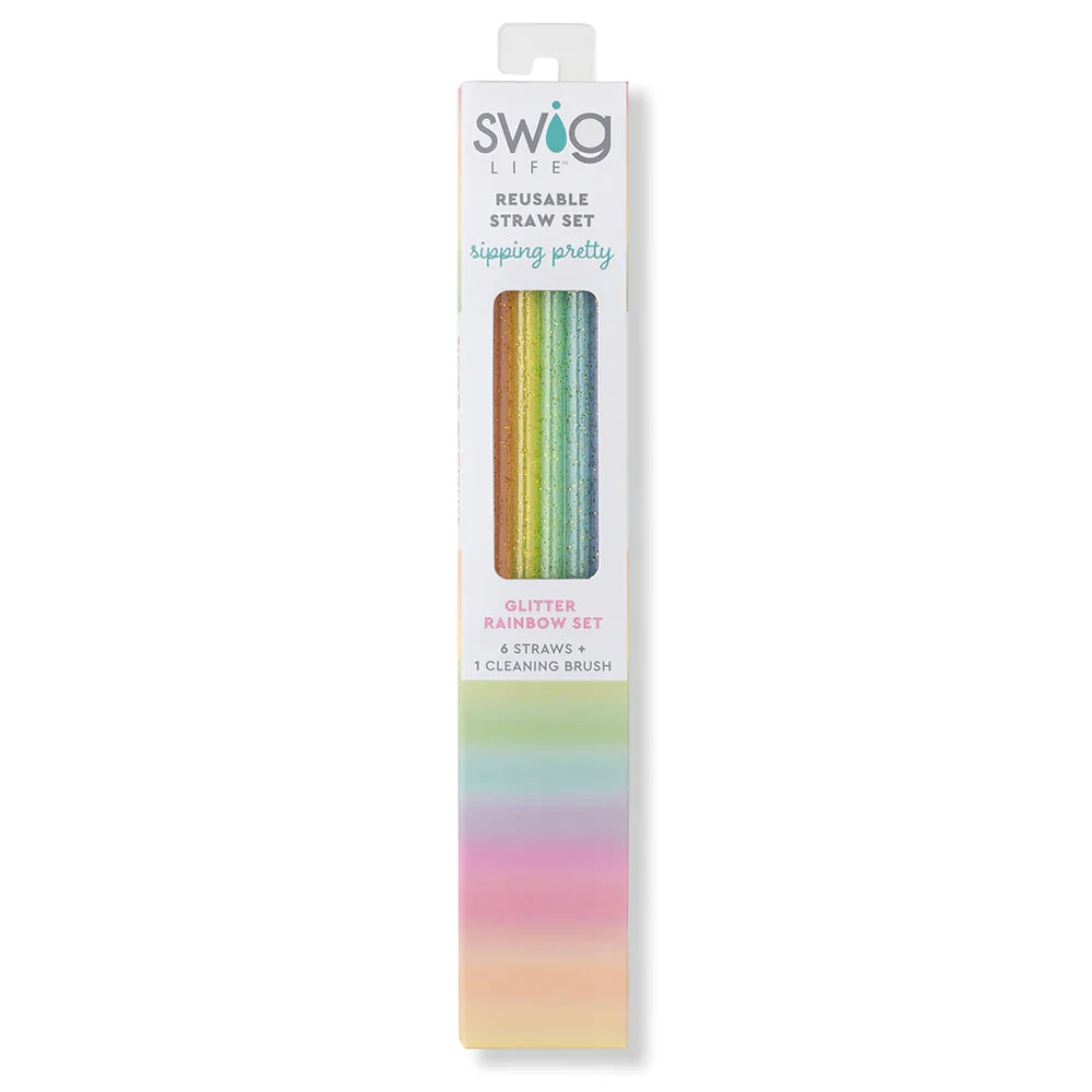 Swig Life Rainbow Glitter Reusable Tumbler Straw Set