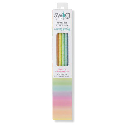 Swig Life Rainbow Glitter Reusable Tumbler Straw Set