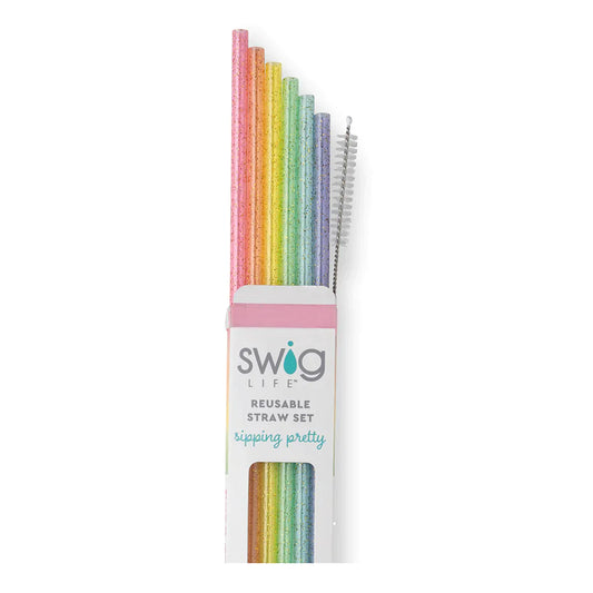 Swig Life Rainbow Glitter Reusable Tumbler Straw Set