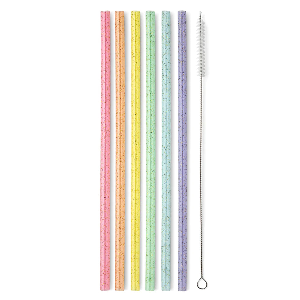 Swig Life Rainbow Glitter Reusable Tumbler Straw Set