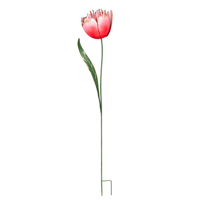 55"H Metal Statement Garden Stake, Blooming Tulip