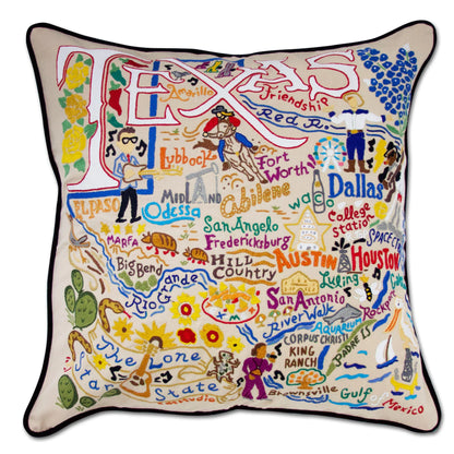 Texas Hand-Embroidered Pillow