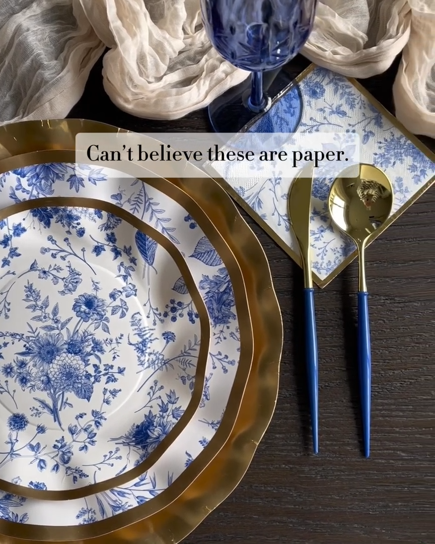 Sophistiplate Timeless Blue and White with Gold Trim Paper Cocktail Napkin, Pack of 20