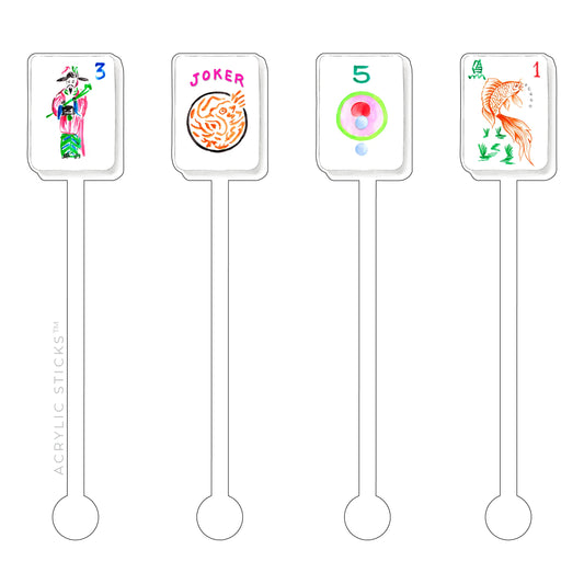 Let's Play Mahjong Party Decor Acrylic Stir Sticks - Set of 4