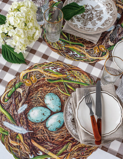 Brown Painted Check Table Runner