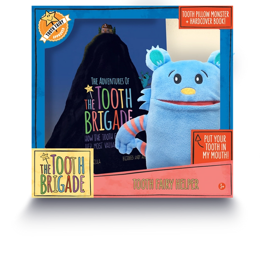 Blue Friendly Monster Tooth Fairy Pillow and Book Bundle