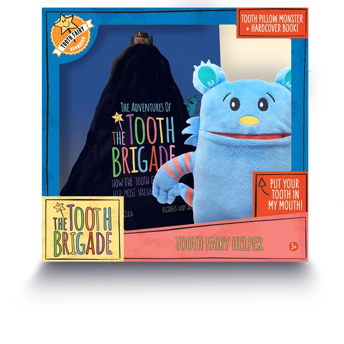 Blue Friendly Monster Tooth Fairy Pillow and Book Bundle