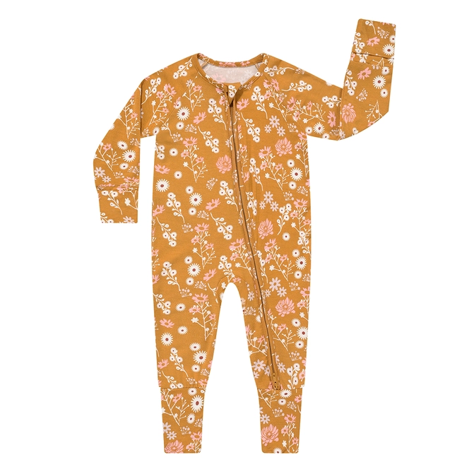 Mustard Floral Fall Bamboo Convertible Baby Romper