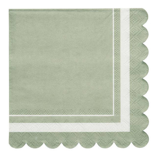 Sophistiplate Sage Scalloped Edge Paper Cocktail Napkin, Pack of 20