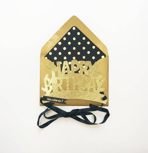 Gold Happy Birthday Glitter Crown Card