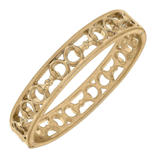 Rhett Horsebit Hinge Bangle in Worn Gold