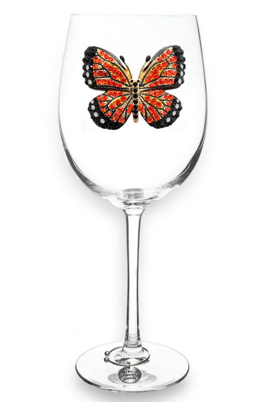 Monarch Butterfly Jeweled Stemmed Wine Glass